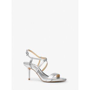Michael Kors Veronica Heeled Sandal Women Sz 10 Silver Leather Buckle Fastening